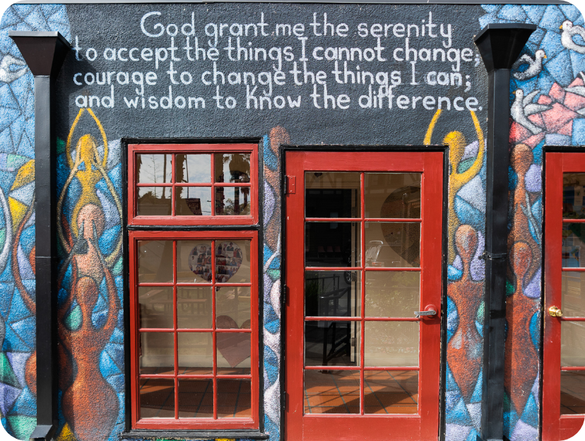 A mural at the ACW Residential Home that shows the Alcoholism prayer. God grant me the serenity to accept the things I cannot change, courage to change the things I can and the wisdom to know the difference.