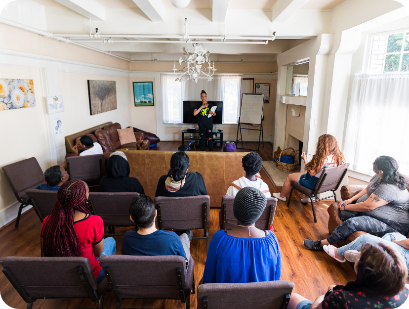 A group of residences at a group therapy session